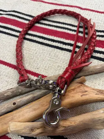 [최고급 존재감] 베린다 6줄 땋기 지갑 로프 레드 60cm 레어 가죽