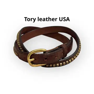 USA제 TORY 토리 레더 스터드 가죽 벨트 브라운 골드