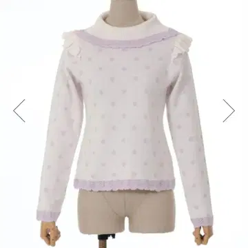 axes femme kawaii 하트 도트 니트 풀오버 화이트 x 핑크