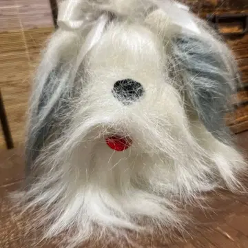 쇼와 레트로 빈티지 리본 잉글리시 쉽독 강아지 봉제 인형