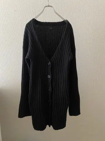 IKUMI 리브 V넥 가디건 블랙