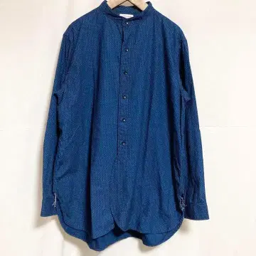 오버 실루엣 사이즈! BONCOURA 밴드 카라 인디고 도트 셔츠