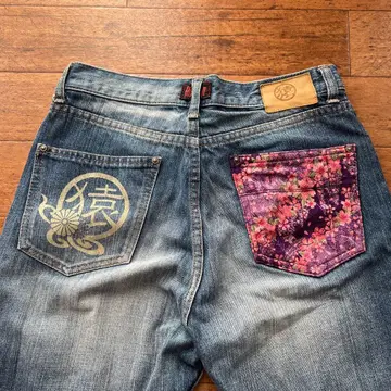 원숭이마루 HIDEYOSHI 데님 청바지 꽃무늬 일본풍 패턴