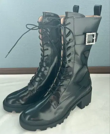 새상품 herliptoCrystal Buckle Lace-Up Boots