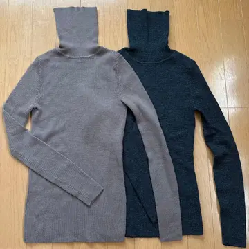 유니클로 UNIQLO 메리노 리브 터틀넥 스웨터 S 울 MUJI 워셔블