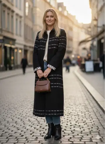 LEONARD 레오나르 알파카 모헤어 혼방 사이즈 9R 롱 코트 블랙