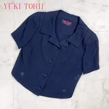 새상품급 유키토리이 오픈 카라 메쉬 자켓 네이비 사이즈 9*CD1224