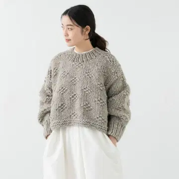 kagure 페루 로우 게이지 숏 니트 그레이