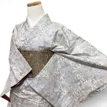 미착용 코몬 화이트 오시마 명주 조각 당화 사라사 기모노 123b d m