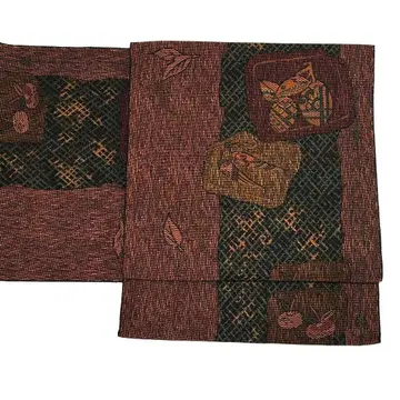 하카타 오리 하치스 나고야 오비 순수 실크 중고 홍차 과일 so270