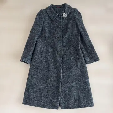 유키토리이 블루 그레이 울 혼방 롱 코트 브로치 포함