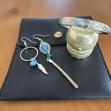 터콰이즈 스톤 실버 귀걸이와 뱅글 세트 오래 사용할 수 있는 뱅글