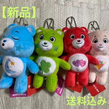 케어베어 복주머니 봉제 인형 키링 카라비너 포함 4개 묶음 판매