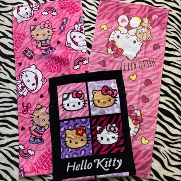 헬로키티 페이스 타월 3장 세트 제브라 패턴 선탠 키티 시마무라