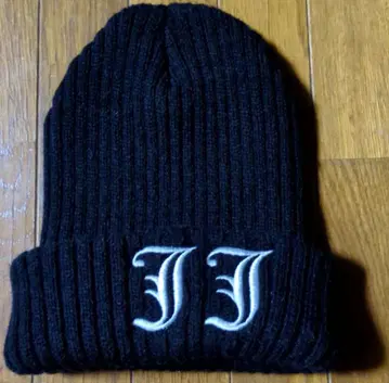 J-JUN 제이준 블랙 컬러 리브 니트 모자 JJ 로고 포함