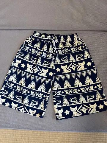 네이비 고양이 패턴 코튼 숏팬츠