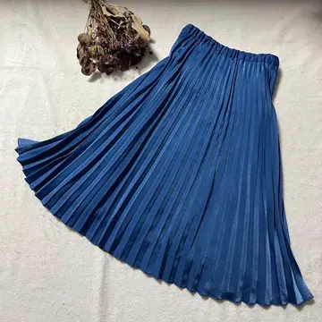 새상품급 ITS'DEMO 이츠데모 새틴 플리츠 스커트 블루 F 고급
