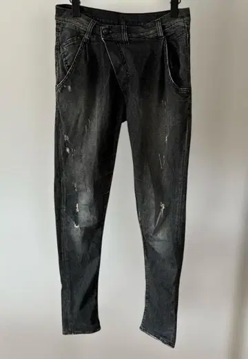 R13 블랙 데님 팬츠 스트레치 크로스오버 이탈리아제