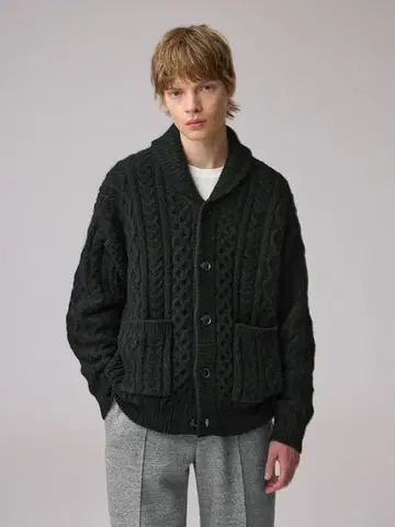 GU ENGINEERED GARMENTS 케이블 숄카라 가디건