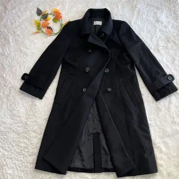 인덱스 롱 더블 브레스트 코트 블랙 모 혼방 M 멋진