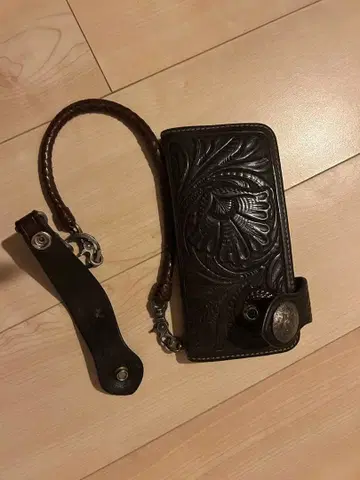 가죽 엠보싱 가공 월렛 체인 아메리칸 인디언 퍼니