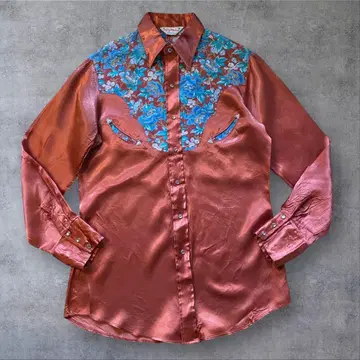 70s Larry Mahan 꽃무늬 웨스턴 셔츠 새틴 히피