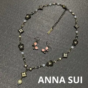 안나수이 ANNA SUI 목걸이 귀걸이 세트 모조 진주 나비