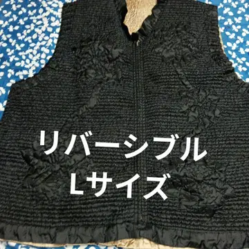 블랙 플라워 자수 베스트 리버서블