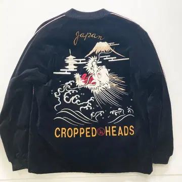 크롭 헤드 벨벳 스카잔 리버서블 벨로아 용 후지산 자수 블랙