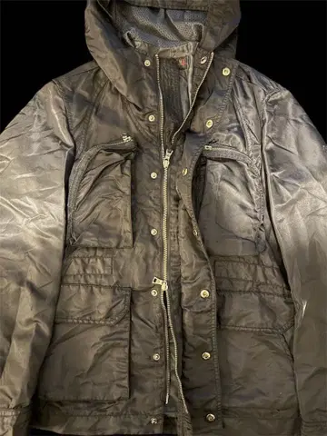 더블 지퍼 밀리터리 자켓 후드 부착 블랙 그레이