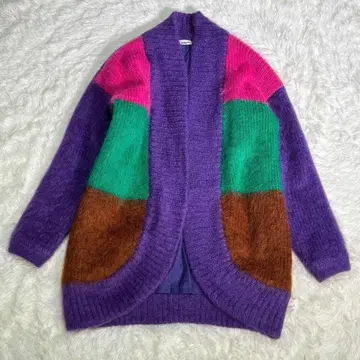 모헤어 터치 두께감 있는 니트 롱 가디건 멀티 컬러 보라색