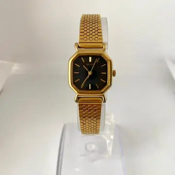 새상품 배터리 SEIKO 손목시계 옥타곤 블랙 다이얼 골드 3침