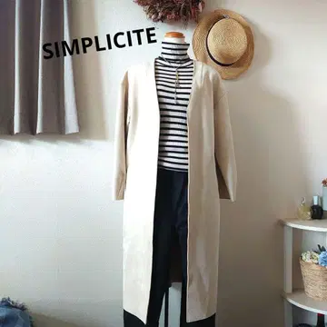 SIMPLICITE 노카라 코트 베이지 스웨이드풍 프론트 후크