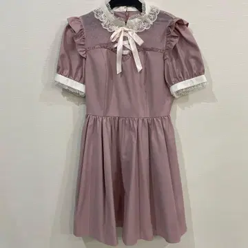 시크릿허니 핑크 프릴 레이스 옷깃 반팔 미니 원피스 지뢰계 양산형