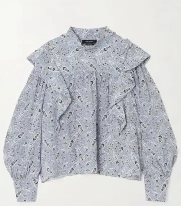 미사용 이자벨 마랑 프릴 페이즐리 프린트 실크 크레이프 데신 블라우스