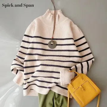 새상품급 스픽 앤 스팬 하이넥 울 니트 보더