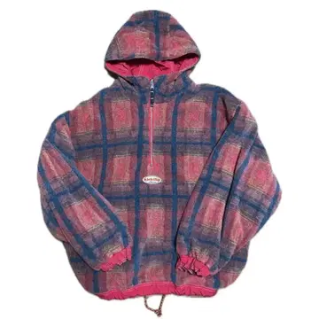 엘레쎄 하프 지퍼 후드티 리버서블 90s 옴브레 체크 레어