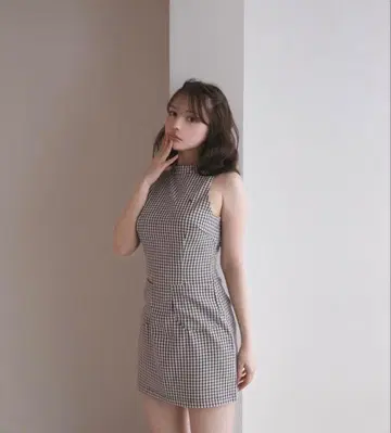 Natalie check mini dress blue