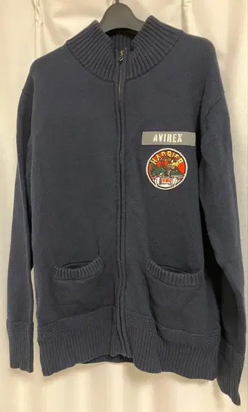 레어 AVIREX 풀 집업 블루종 면 100% 네이비 XL