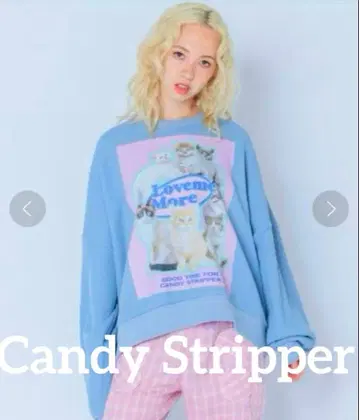 Candy Stripper 긴팔 상의 와플 고양이 상의 롱 T 스카이블루