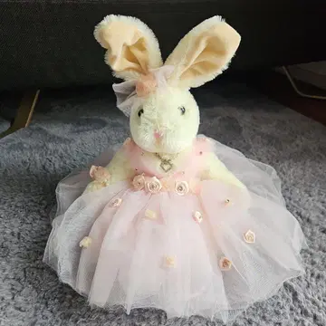 토끼 봉제 인형 핑크 드레스 빈티지 레트로