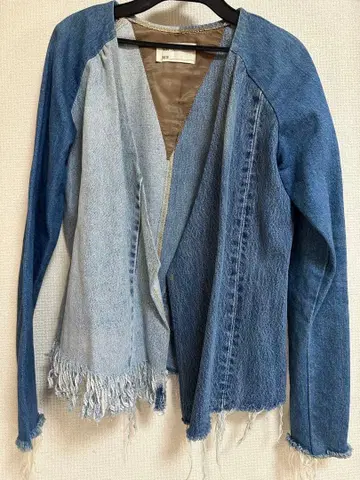 77circa 데님 리메이크 노카라 자켓 (컷오프)