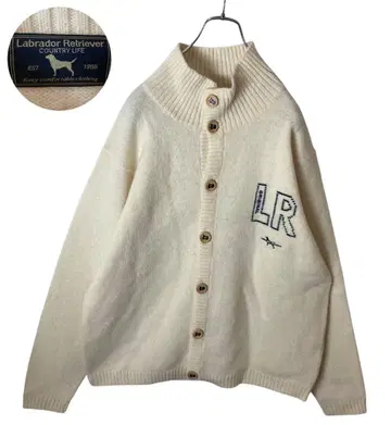 래브라도 리트리버 화이트 울 가디건 블루종 루즈한 사이즈