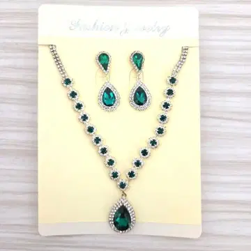 에메랄드 그린 비즈 목걸이 귀걸이 세트