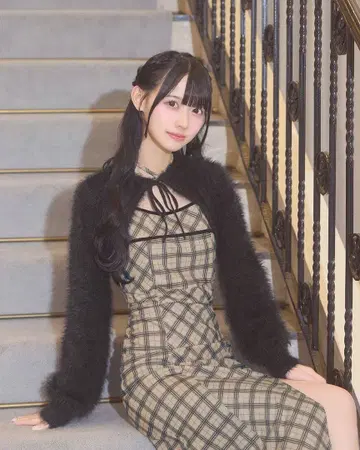 미셸 마카롱 오리지널 체크 무늬 앙상블 롱 원피스