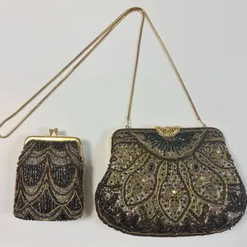 새상품급 비즈 파티 백 & 파우치 2세트 블랙 & 골드