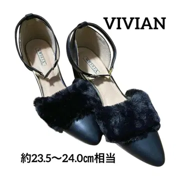 VIVIAN 퍼 장식 세퍼레이트 펌프스 블랙 L 청키힐