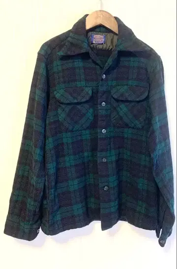 70s Pendleton 버진 울 보드 셔츠 블랙 워치 패턴