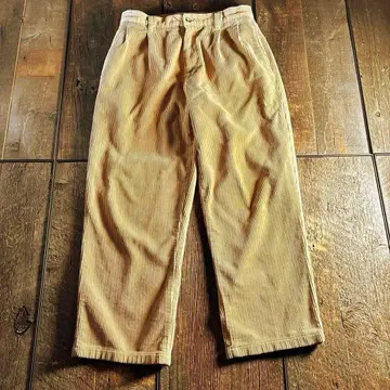 구제 80s 올드 유니클로 굵은 코듀로이 팬츠 투턱 베이지 L
