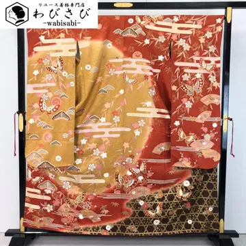 후리소데 나비 에가스미 소나무 무늬 염색 나누기 진한 달걀색 K-5345